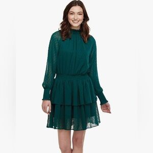 ⭐️Mud Pie emerald green swiss dot pattern tiered long sleeve dress size small